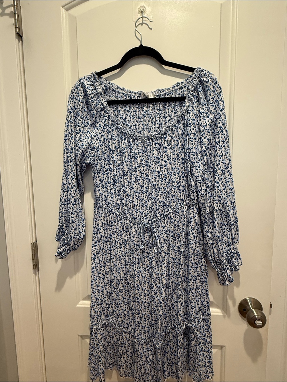 Blue Floral Long-Sleeve Women's Dress
